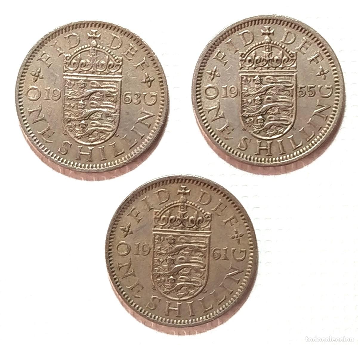Material numism&aacute;tico: INGLATERRA , LOTE X 3 . 1 SHILLING 1956 - 1958