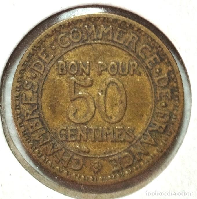Material numism&aacute;tico: FRANCIA . 50 CENTIMOS 1922 . C&Aacute;MARA DE COMERCIO - Foto 2