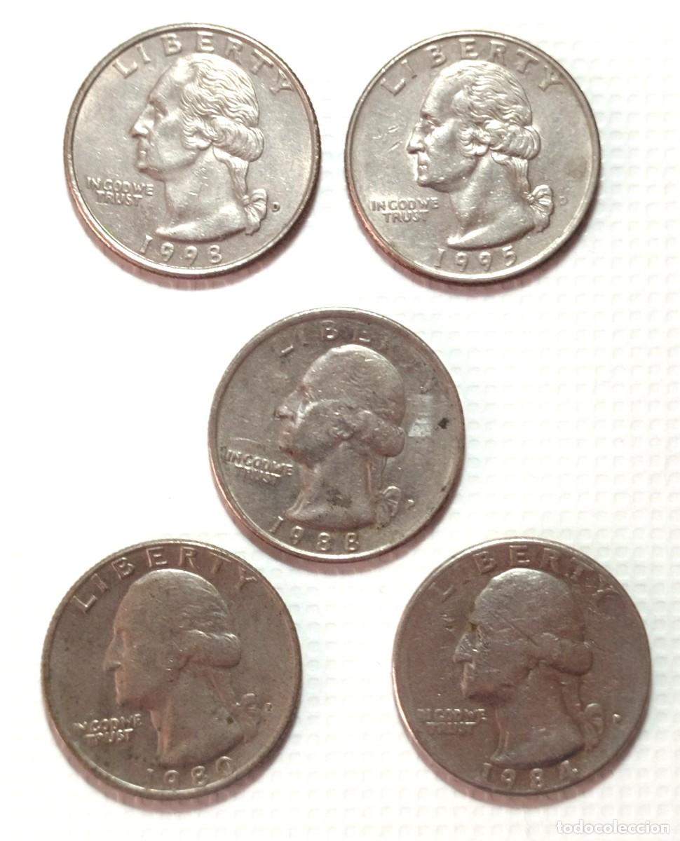 Material numism&aacute;tico: ESTADOS UNIDOS . LOTE X 5 . QUARTER DOLLAR 1980 - 84 - 88 - 95 - 98