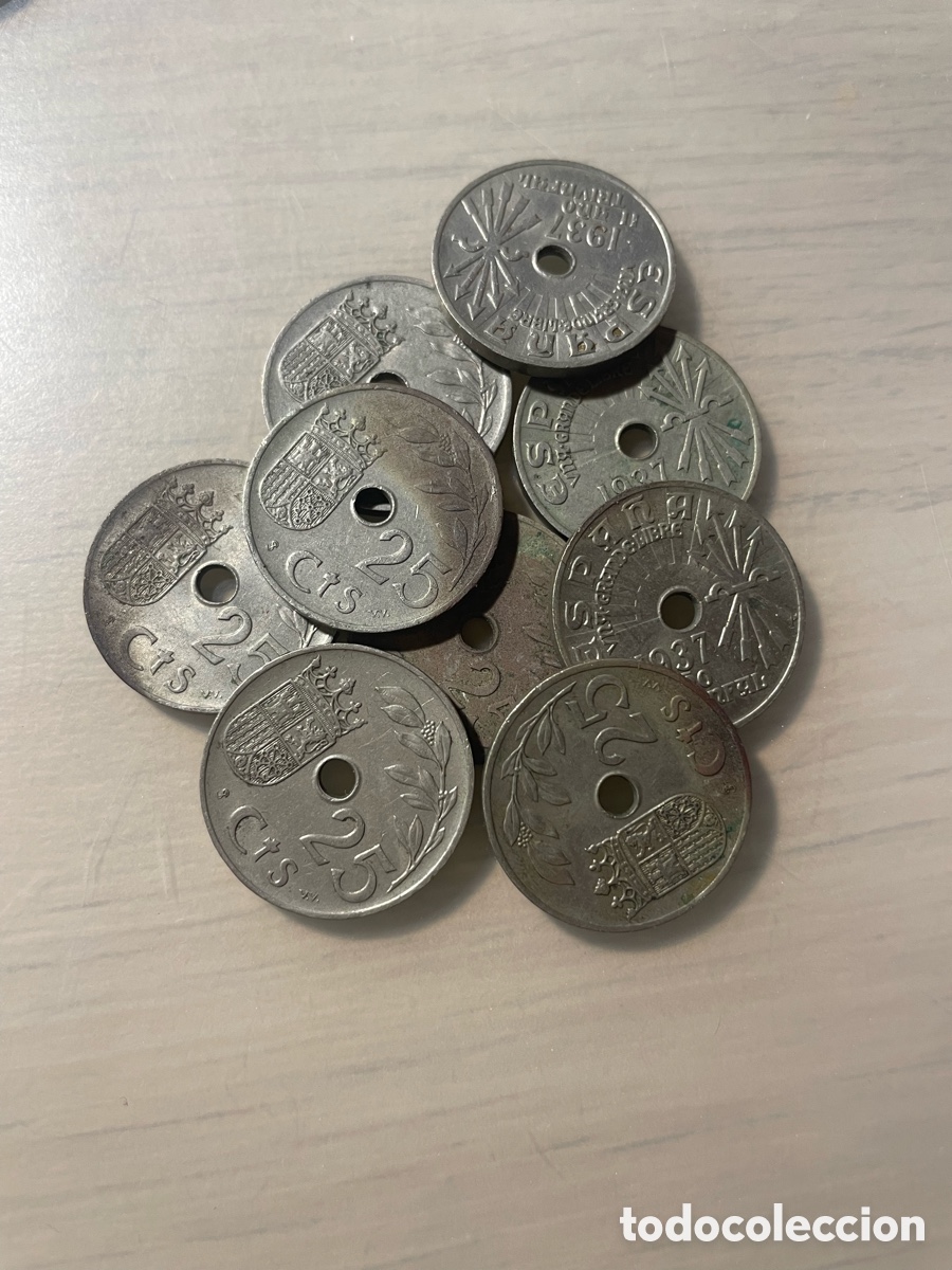 Material numism&aacute;tico: Lote 9 Monedas de 25 Cts 1937 - Foto 1