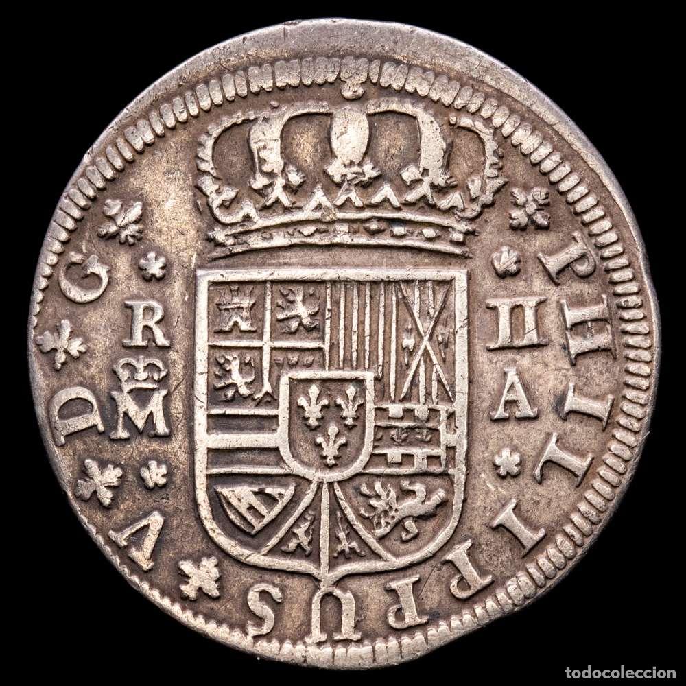 Material numism&aacute;tico: Felipe V (1700-1746). 2 reales. 1723. Madrid. A. (Cal-777). Ag. 5,25 g. Suave p&aacute;tina. MBC+.