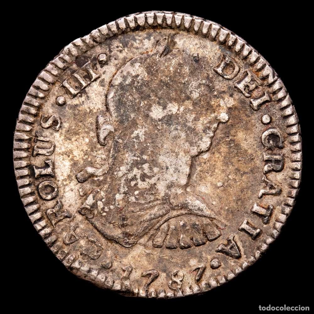 Material numism&aacute;tico: Carlos III (1759-1788). 1 real. 1787. Guatemala. M. (Cal-342). Ag. 3,18 g. Rara. MBC-.