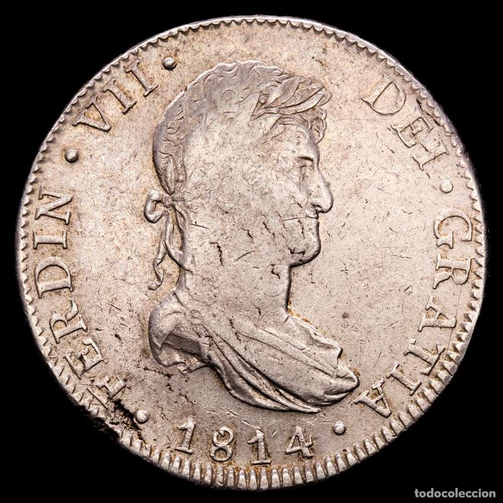 Material numism&aacute;tico: Fernando VII (1808-1833). 8 reales. 1814. M&eacute;xico. J.J. (Cal-1326). Ag. 26,93 gramos. P&aacute;tina. MBC+.