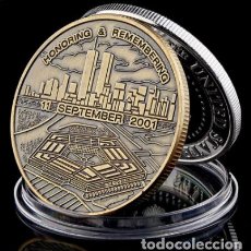 Medallas condecorativas: MONEDA CONMEMORATIVA ATENTADO TORRES GEMELAS 11 SEPTIEMBRE 2001. Lote 215753786