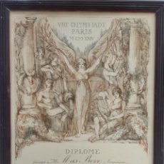 Medallas condecorativas: DIPLOMA CON MEDALLA OLÍMPICA ENMARCADA DE FRANCISCO MAS BOVE, DE LOS JUEGOS OLÍMPICOS DE PARÍS 1924. Lote 268031309