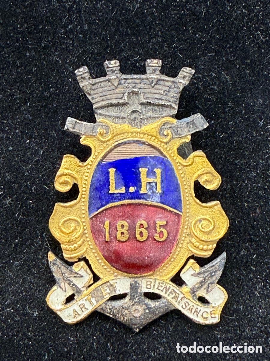 Medallas condecorativas: Medalla de ojal antigua. Francia L.H. 1865 Le Havre.