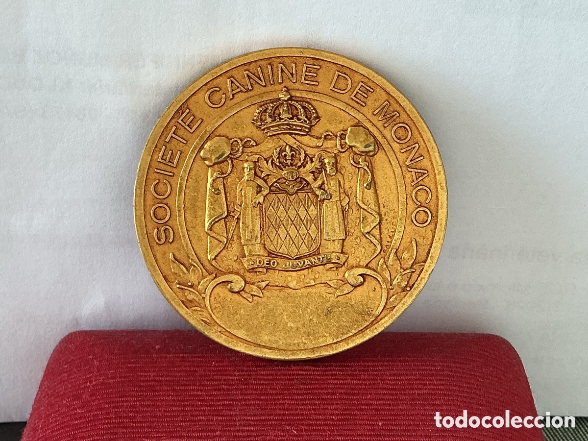 Medallas condecorativas: medalla de bronce dorado de la Soci&eacute;t&eacute; Canine de Monaco grabador Falcucci
