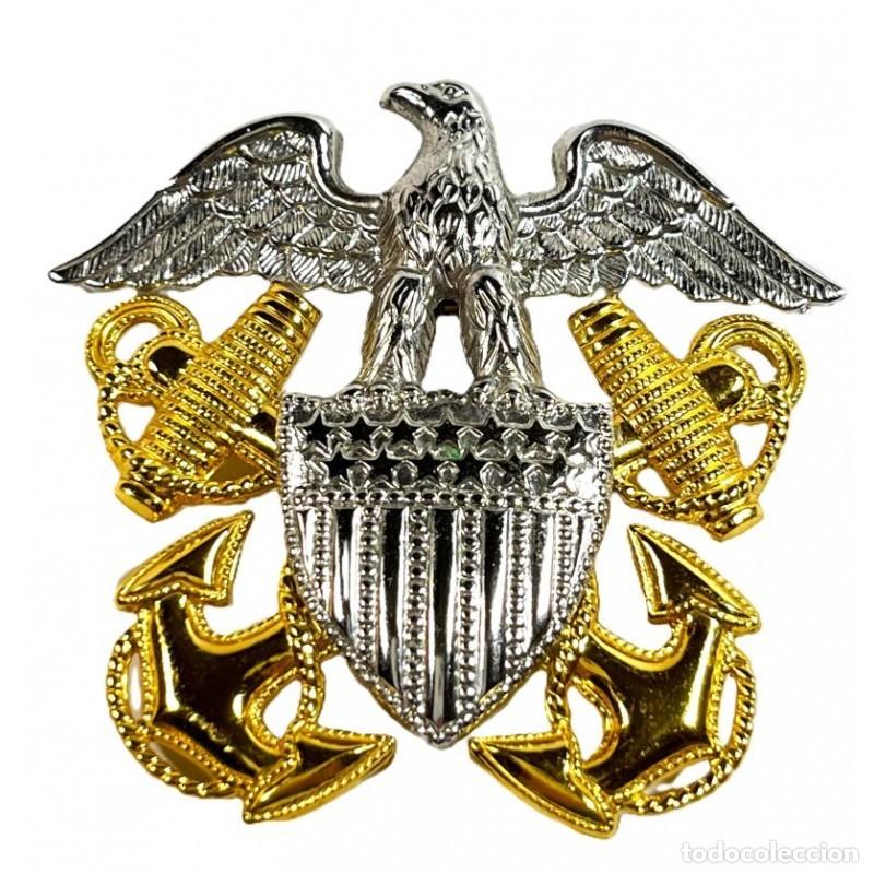 M&eacute;dailles d&eacute;corations: INSIGNIA DE LA MARINA DE EE. UU. COCARDA DE GORRA DE OFICIAL DE METAL PLATA DORADA (BADGES 55)