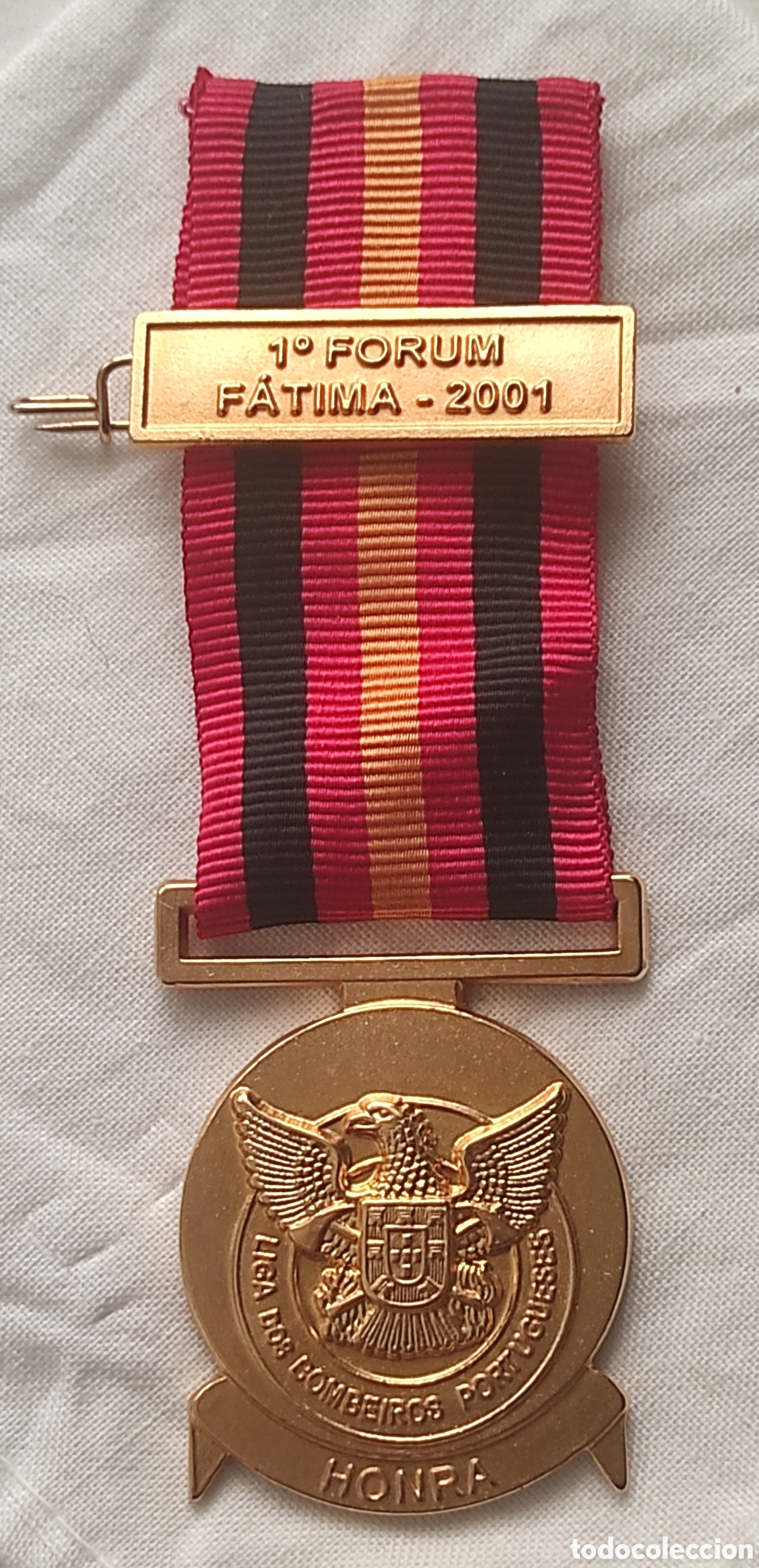 Medallas condecorativas: MEDALLA DE CUADRO DE HONOR BOMBEROS PORTUGAL - PASADOR 1&ordm; FORUM F&Aacute;TIMA 2001