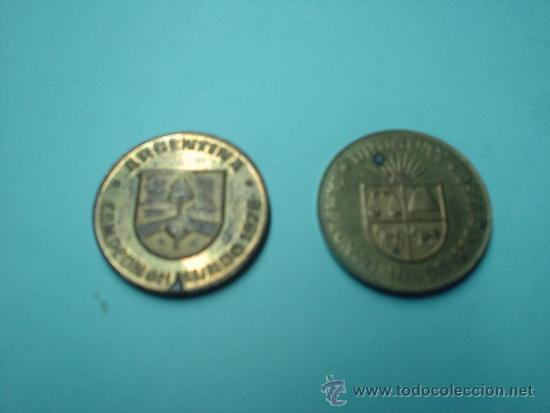 Coleccionismo deportivo: MONEDAS CONMEMORATIVAS MUNDIAL ESPA&Ntilde;A 82. DANONE. ARGENTINA & URUGUAY