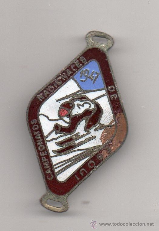 Sports collectibles: MEDALLA ESMALTADA CAMPEONATO NACIONALES DE ESQUI 1947 ,LA MOLINA, FALTA UN TROZO DE ESMALTE