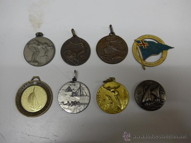 Coleccionismo deportivo: Lote de 8 medalla antigua de natacion, vela, barco, nautico