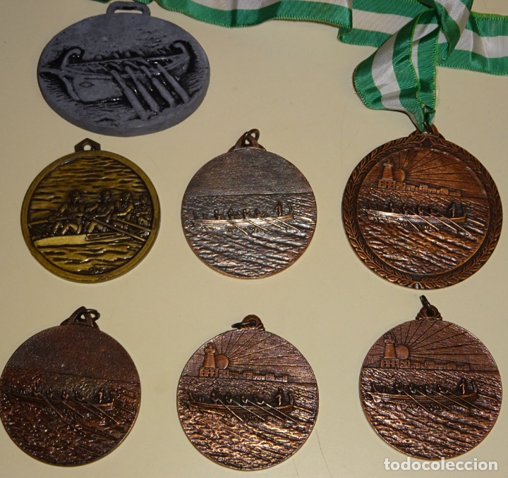 Collezionismo sportivo: 7 MEDALLAS DE REGATAS DE J&Aacute;BEGAS DE M&Aacute;LAGA. 1985 - 1990. REMO REMEROS. 450 GR