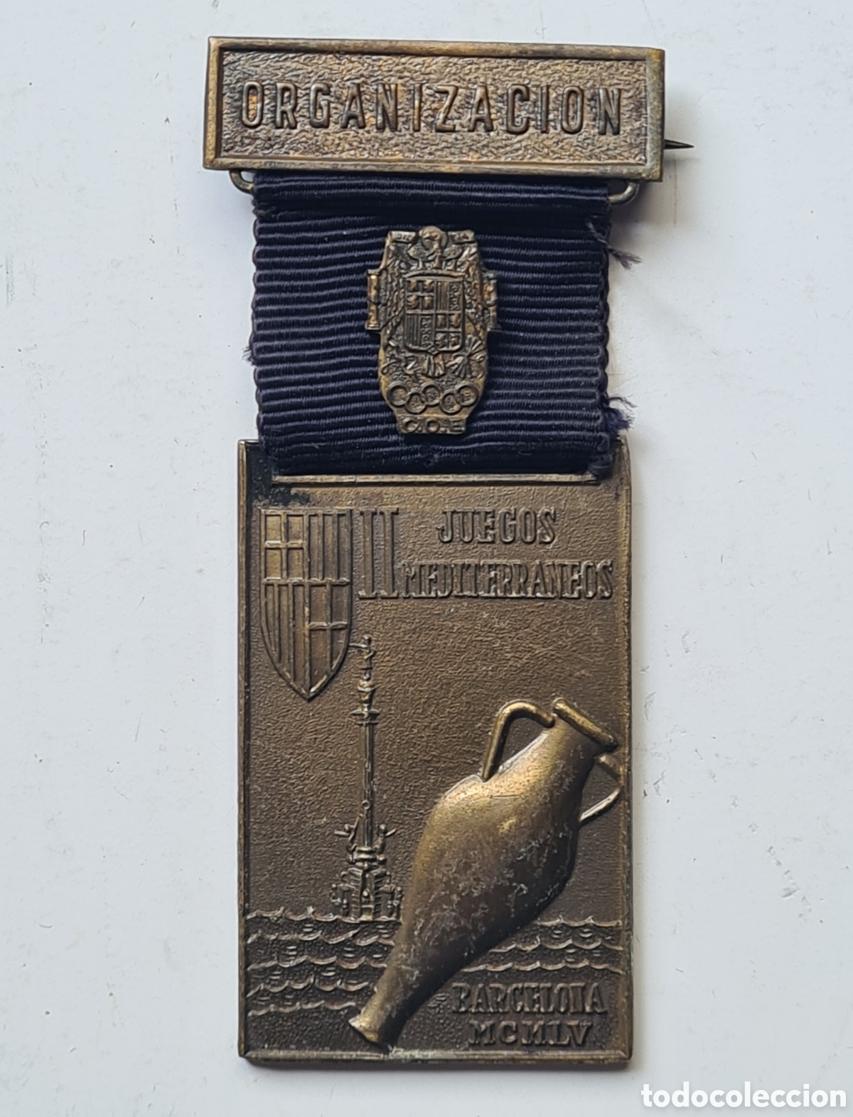 Coleccionismo deportivo: Medalla Organizaci&oacute;n II Juegos del Mediterr&aacute;neo Barcelona 1955 - Gicar - Falange Escudo COE