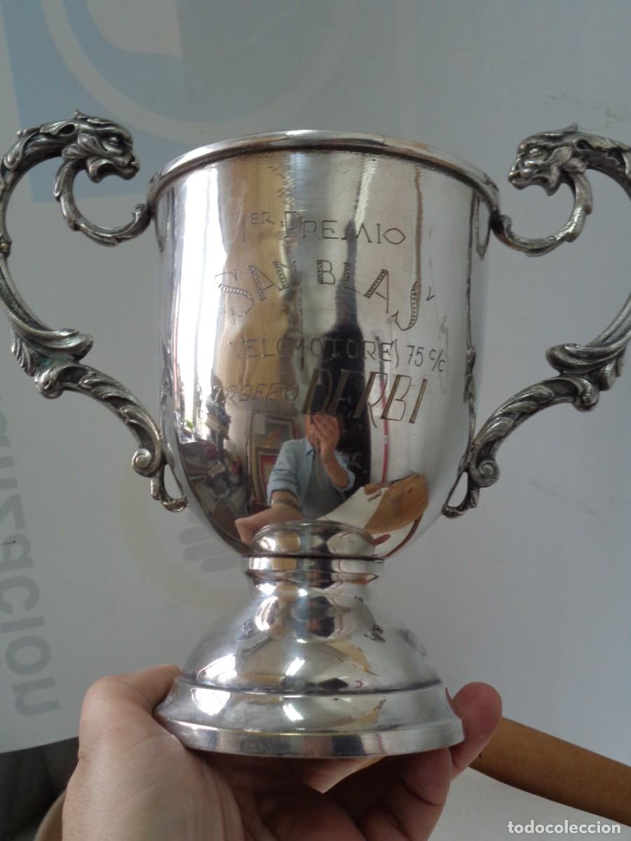 Coleccionismo deportivo: &iexcl;#ANTIGUO TROFEO. 1&ordm; PREMIO. S. BLAS. VELOMOTORES. &rdquo; DERBY.&rdquo; 75%. SILVER PLATE. #! C-10.