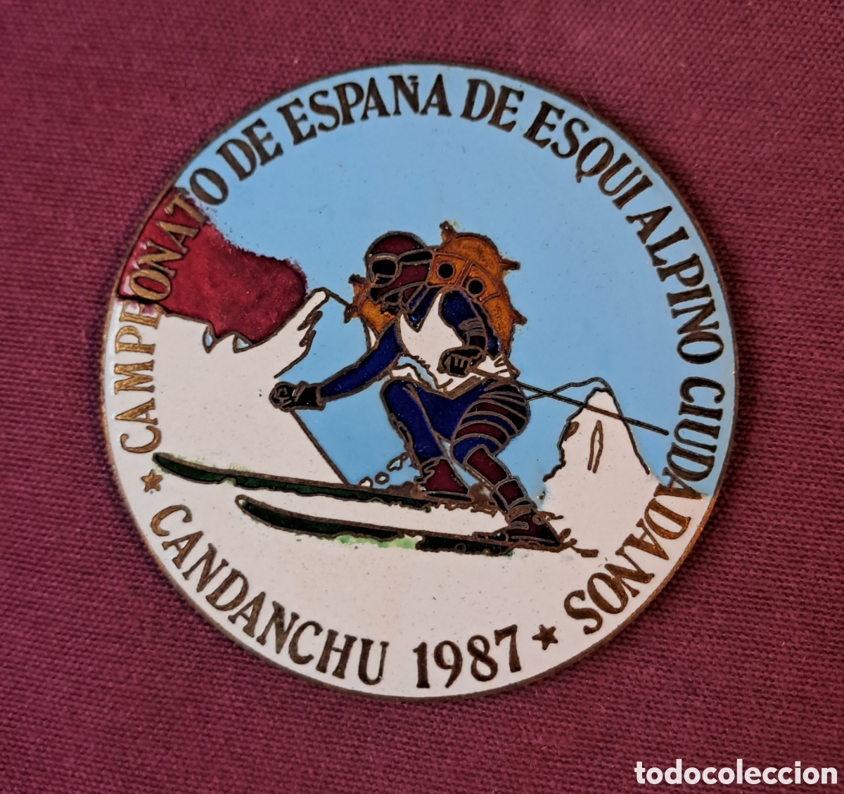 Coleccionismo deportivo: Placa metopa esmaltada campeonato Espa&ntilde;a esqui alpino cuidadanos candanchu 1987