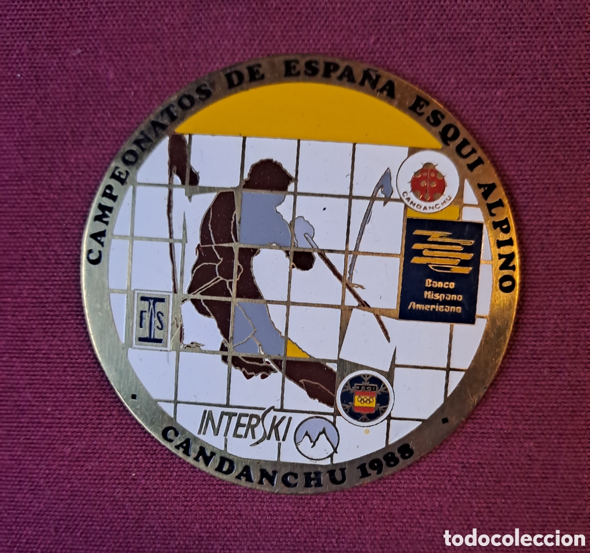 Coleccionismo deportivo: Placa metopa trofeo campeonatos de Espa&ntilde;a de esqui interski alpino candanchu 1988 banco hispano