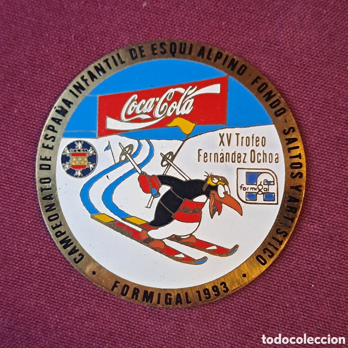 Coleccionismo deportivo: Placa coca cola campeonato Espa&ntilde;a infantil esqui alpino fondo saltos artistico formigal 1993
