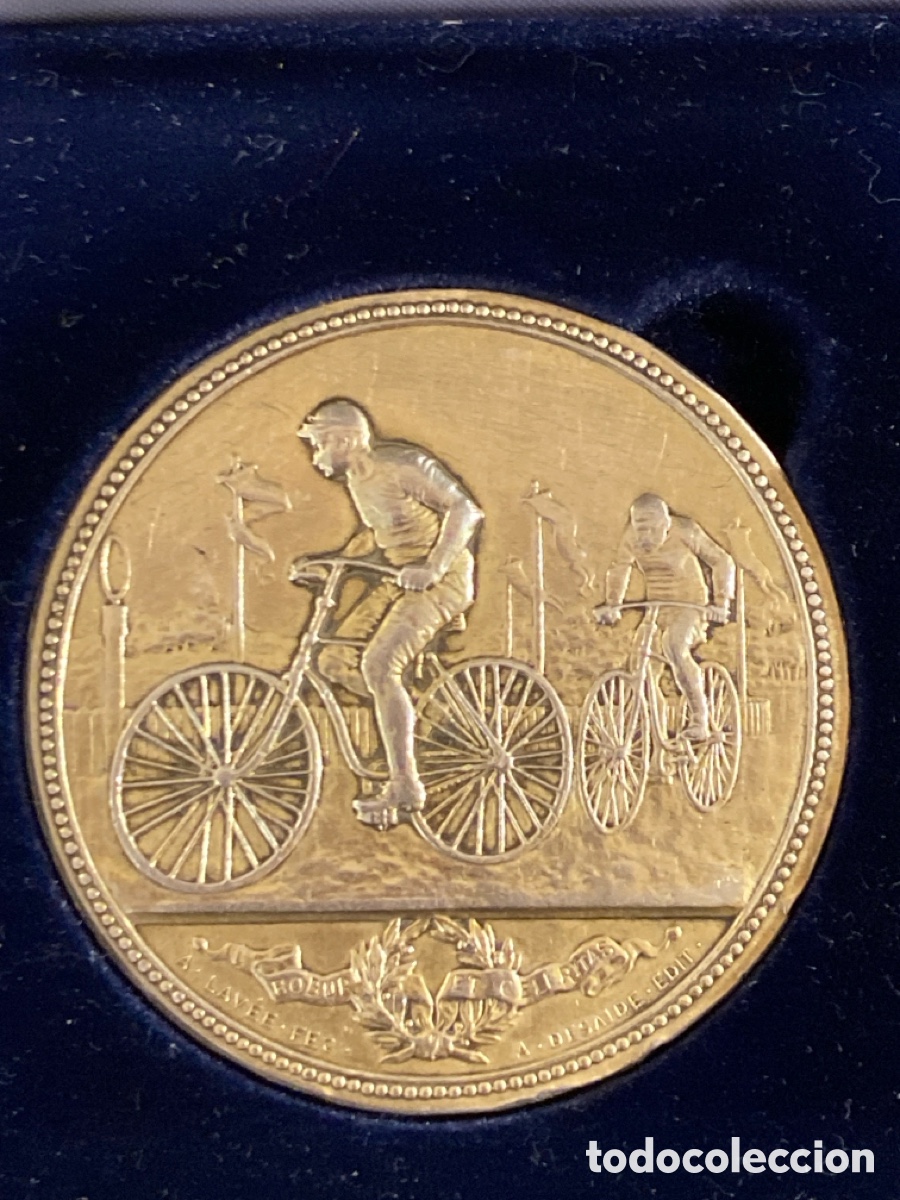 Coleccionismo deportivo: m&eacute;daille troph&eacute;e course cycliste France 19e si&egrave;cle Carrera ciclista trofeo plata dorada