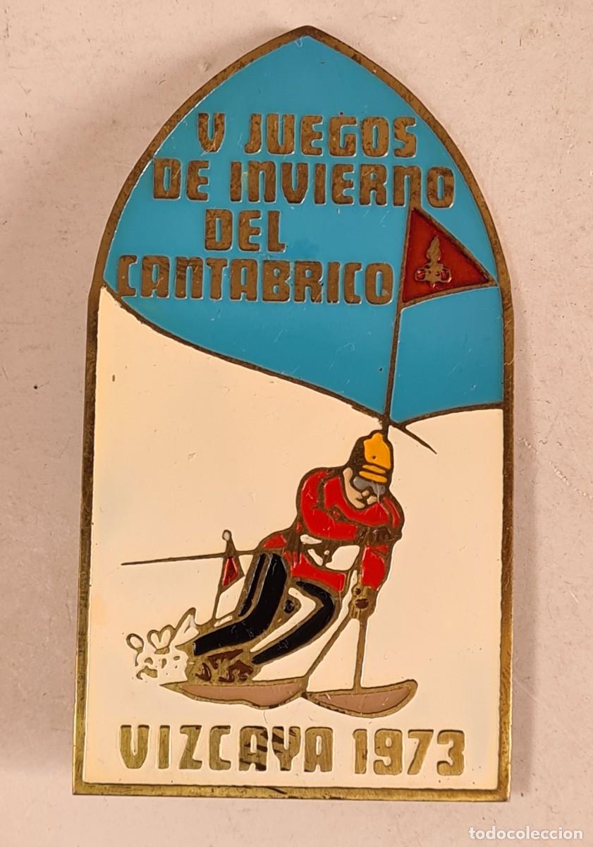 Coleccionismo deportivo: Insignia Placa pecho V Juegos de Invierno del Cant&aacute;brico Vizcaya 1973 - Esqu&iacute;