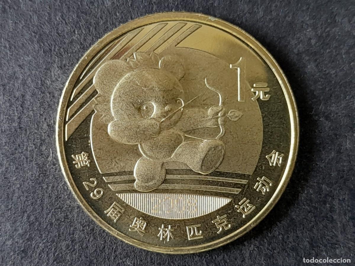 Coleccionismo deportivo: Moneda rep&uacute;blica China 1 Yuan 2008 KM1672 SC XXIX Juegos Ol&iacute;mpicos Verano Beijing 2008 Tiro con arco