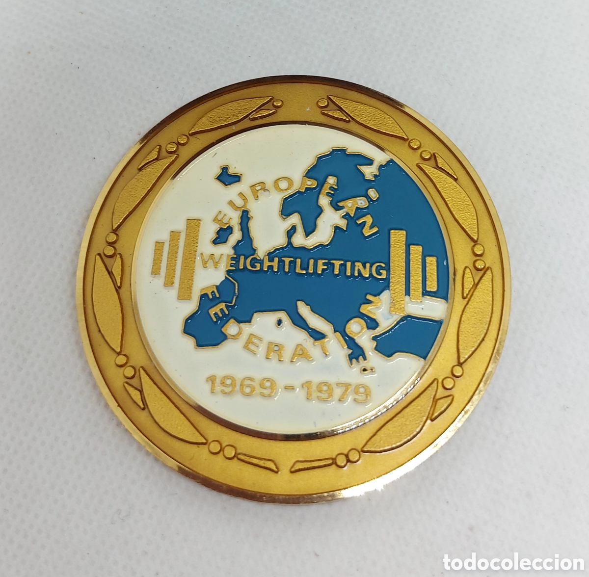 Coleccionismo deportivo: MEDALLA PARTICIPACION O CONMEMORATIVA ORIGINAL CON ESTUCHE FEDERACION EUROPEA HALTEROFILIA 1969 1979