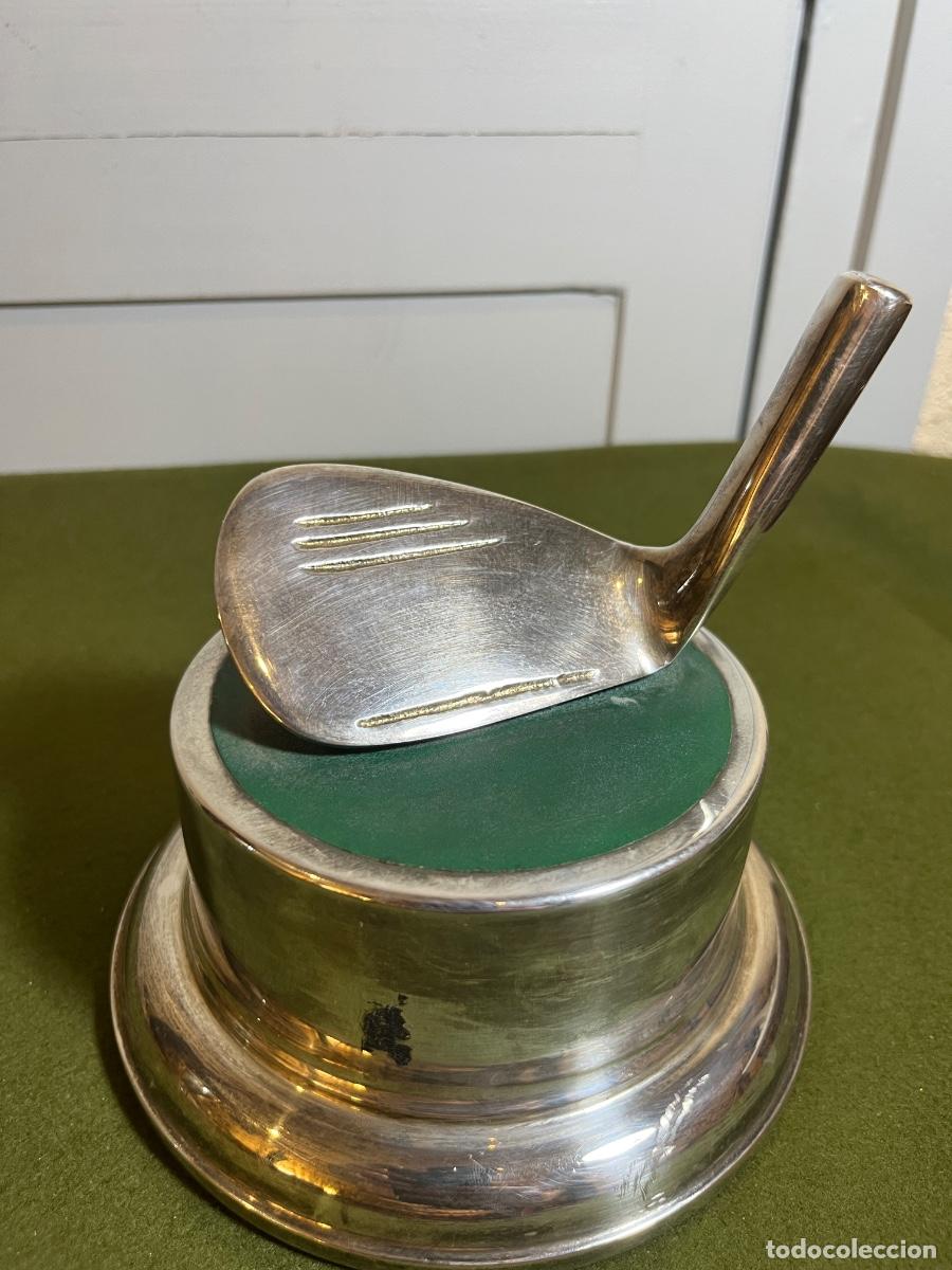 Collezionismo sportivo: Trofeo de Golf Vintage Cabeza de Palo Plateado sobre Peana Decorativa Club Golf