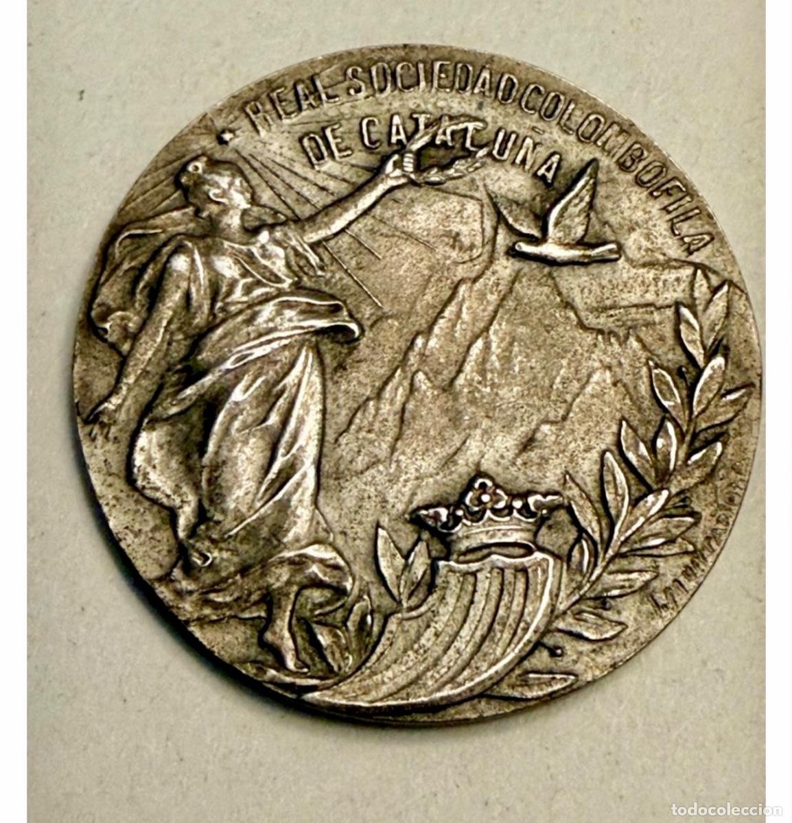 Sammelleidenschaft Sport: MEDALLA REAL SOCIEDAD DE COLOMBOFILIA DE CATALU&Ntilde;A - CONCURSO PALOMAS 1944