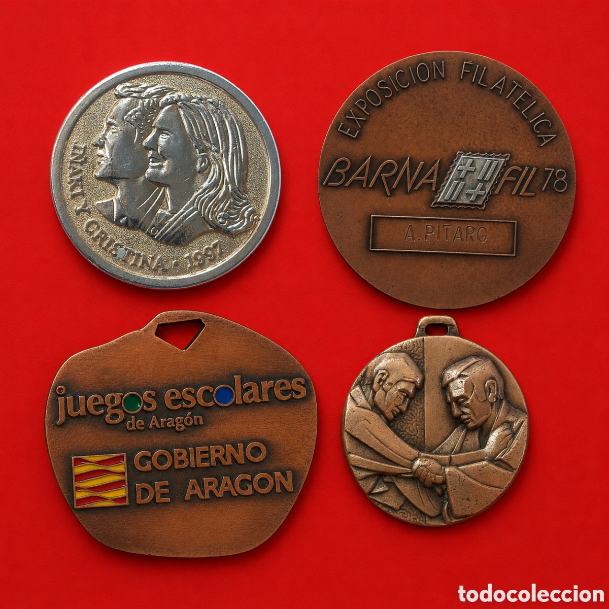Coleccionismo deportivo: 4 medalla 1) Medalla conmemorativa de la Exposici&oacute;n Filat&eacute;lica BARNAFIL 78 2) Medalla conmemorativa