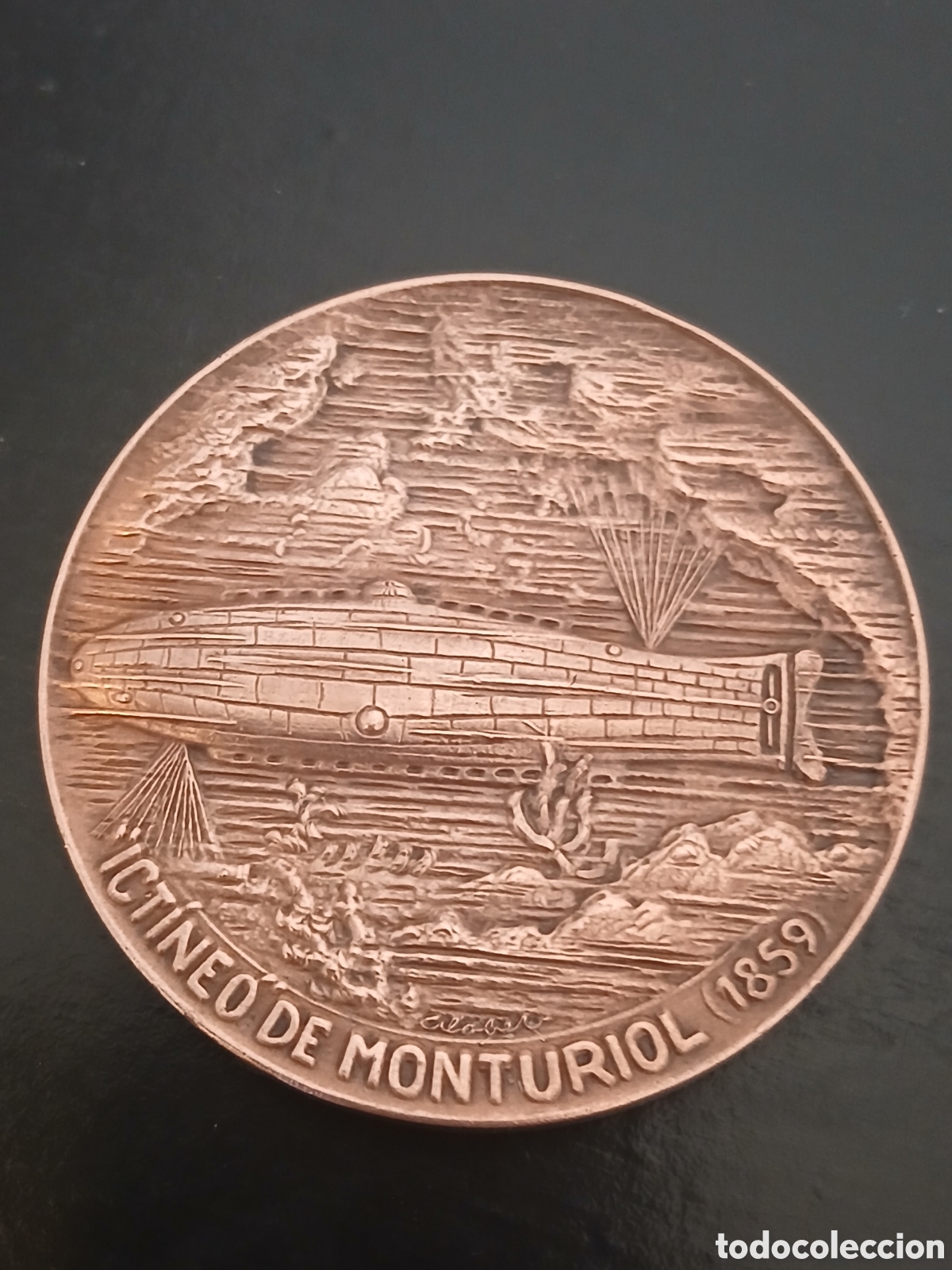Coleccionismo deportivo: Medalla Sal&oacute;n N&aacute;utico Internacional Barcelona 1984 Dise&ntilde;o con el submarino Ict&iacute;neo de Monturiol 1859