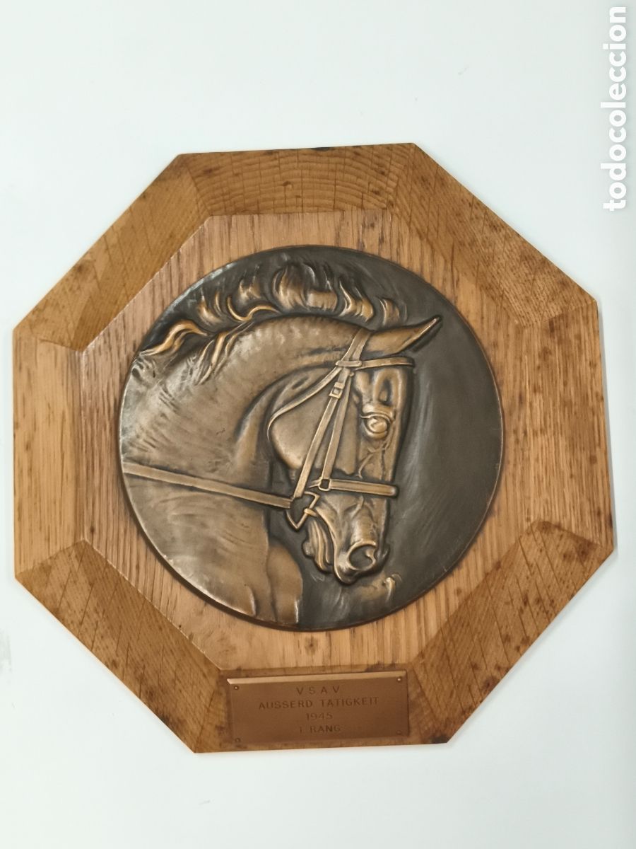 Collectionnisme sportif: Trofeo medalla pared 1 clasificado 1945 asociaci&oacute;n Suiza de sociedades de artiller&iacute;a.