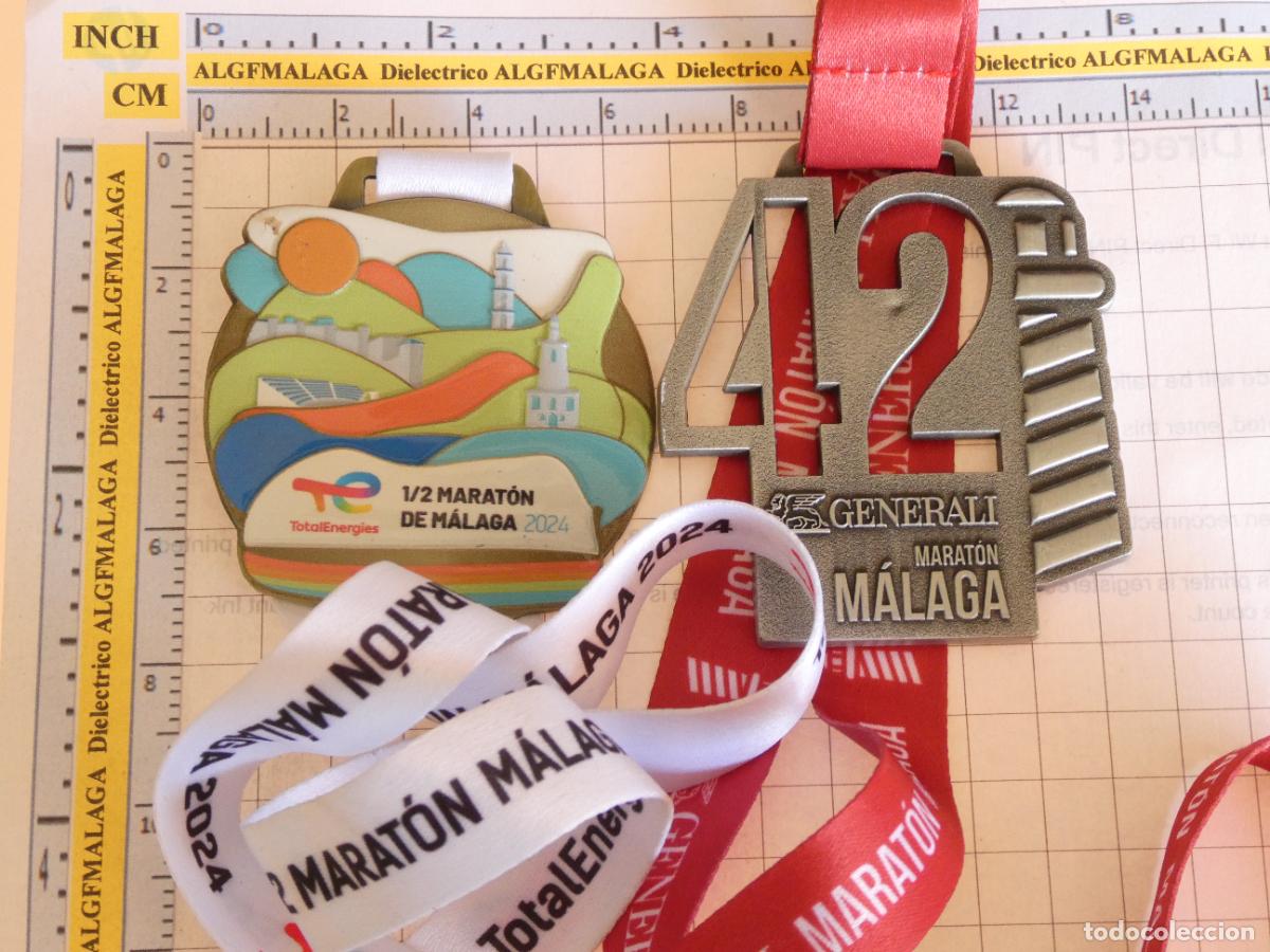 Collectionnisme sportif: 2 MEDALLAS DE ATLETISMO. 1/2 MARAT&Oacute;N M&Aacute;LAGA 2024 Y MARATHON GENERALI. 160GR