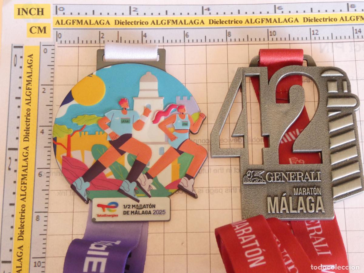 Collectionnisme sportif: 2 MEDALLAS DE ATLETISMO. 1/2 MARAT&Oacute;N M&Aacute;LAGA 2025 Y MARATHON GENERALI. 160GR