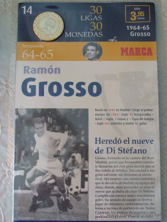 Sammelleidenschaft Sport: MONEDA DEL REAL MADRID. 14.- LIGA 1964 1965. RAM&Oacute;N GROSSO. 30 LIGAS 30 MONEDAS. 2007. MARCA.