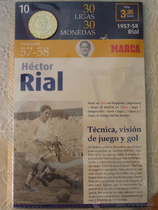 Colecionismo desportivo: MONEDA DEL REAL MADRID. 10.- LIGA 1957 1958. H&Eacute;CTOR RIAL. 30 LIGAS 30 MONEDAS. 2007. MARCA.
