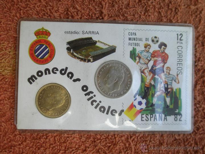 Coleccionismo deportivo: Monedas Oficiales Mundial - Espa&ntilde;a 1982 . Real Club Deportivo Espa&ntilde;ol , en su blister - (Ver Foto A)