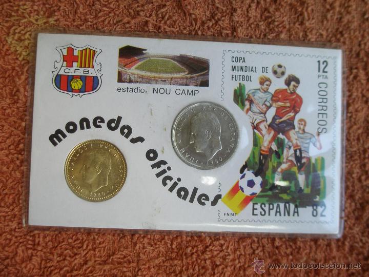 Coleccionismo deportivo: Monedas Oficiales Mundial - Espa&ntilde;a 1982 . Club Futbol Barcelona , en su blister - (Ver Foto A)