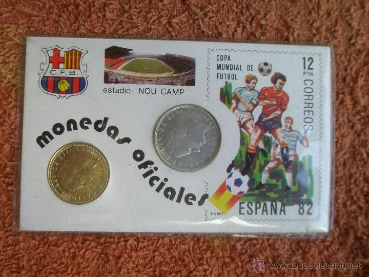 Coleccionismo deportivo: Monedas Oficiales Mundial - Espa&ntilde;a 1982 . Club Futbol Barcelona , en su blister - (Ver Foto A)