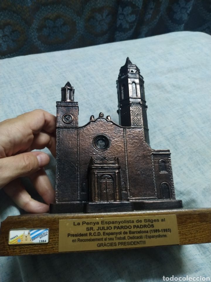 Coleccionismo deportivo: Figura de iglesia de Sitges Homenaje al Presidente Julio Pardo Espanyol Espa&ntilde;ol Pe&ntilde;a Sitges