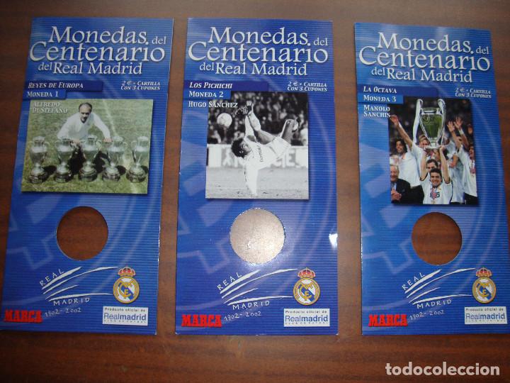 Coleccionismo deportivo: REAL MADRID CAJA EXPOSITOR COMPLETA DE MONEDAS EL CENTENARIO DEL MEJOR CLUB DEL SIGLO XX BAÑO PLATA - Foto 5 - 43634142