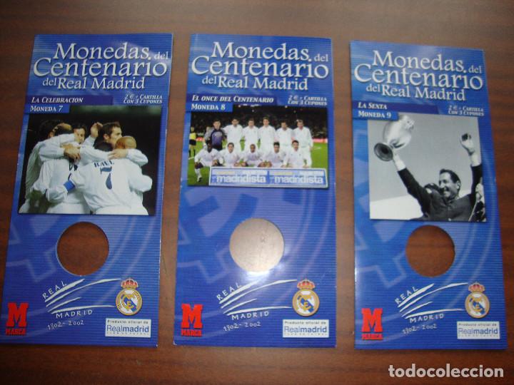 Coleccionismo deportivo: REAL MADRID CAJA EXPOSITOR COMPLETA DE MONEDAS EL CENTENARIO DEL MEJOR CLUB DEL SIGLO XX BAÑO PLATA - Foto 7 - 43634142