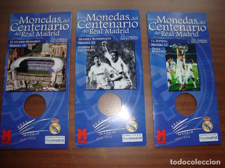 Coleccionismo deportivo: REAL MADRID CAJA EXPOSITOR COMPLETA DE MONEDAS EL CENTENARIO DEL MEJOR CLUB DEL SIGLO XX BAÑO PLATA - Foto 8 - 43634142
