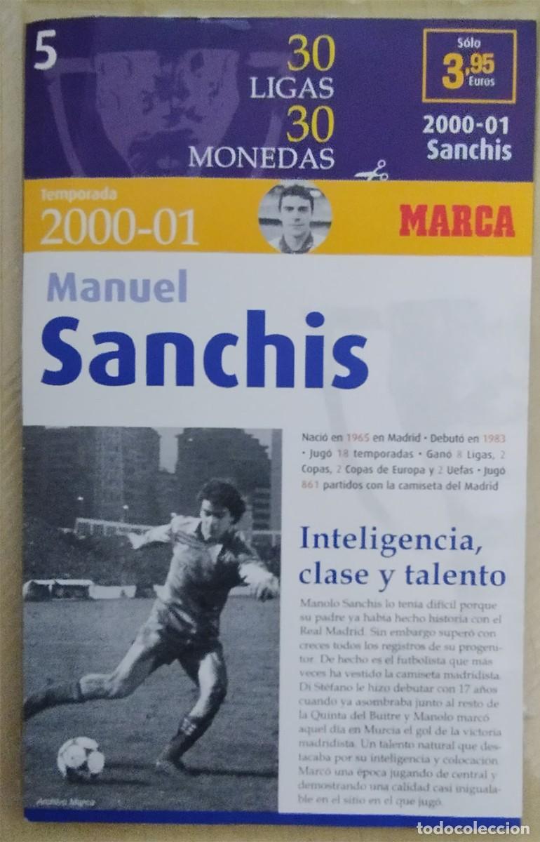 Sports collectibles: MONEDA SANCHIS COL. 30 LIGAS 30 MONEDAS N.&ordm;5 TEMPORADA 2000-01 CON FICHA REAL MADRID FUTBOL