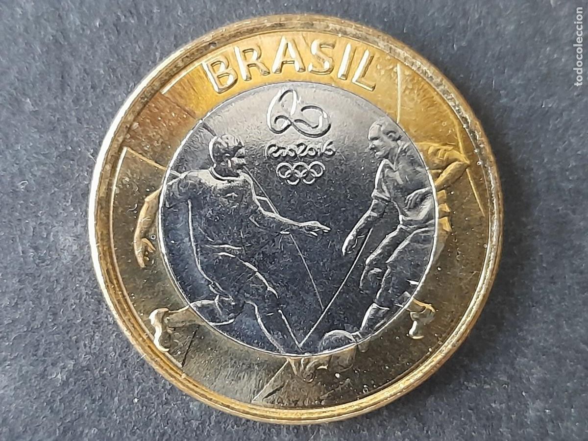 Sammelleidenschaft Sport: Moneda Brasil 1 Real 2015 KM 708 SC XXXI Juegos ol&iacute;mpicos de verano, R&iacute;o de Janeiro 2016 - F&uacute;tbol