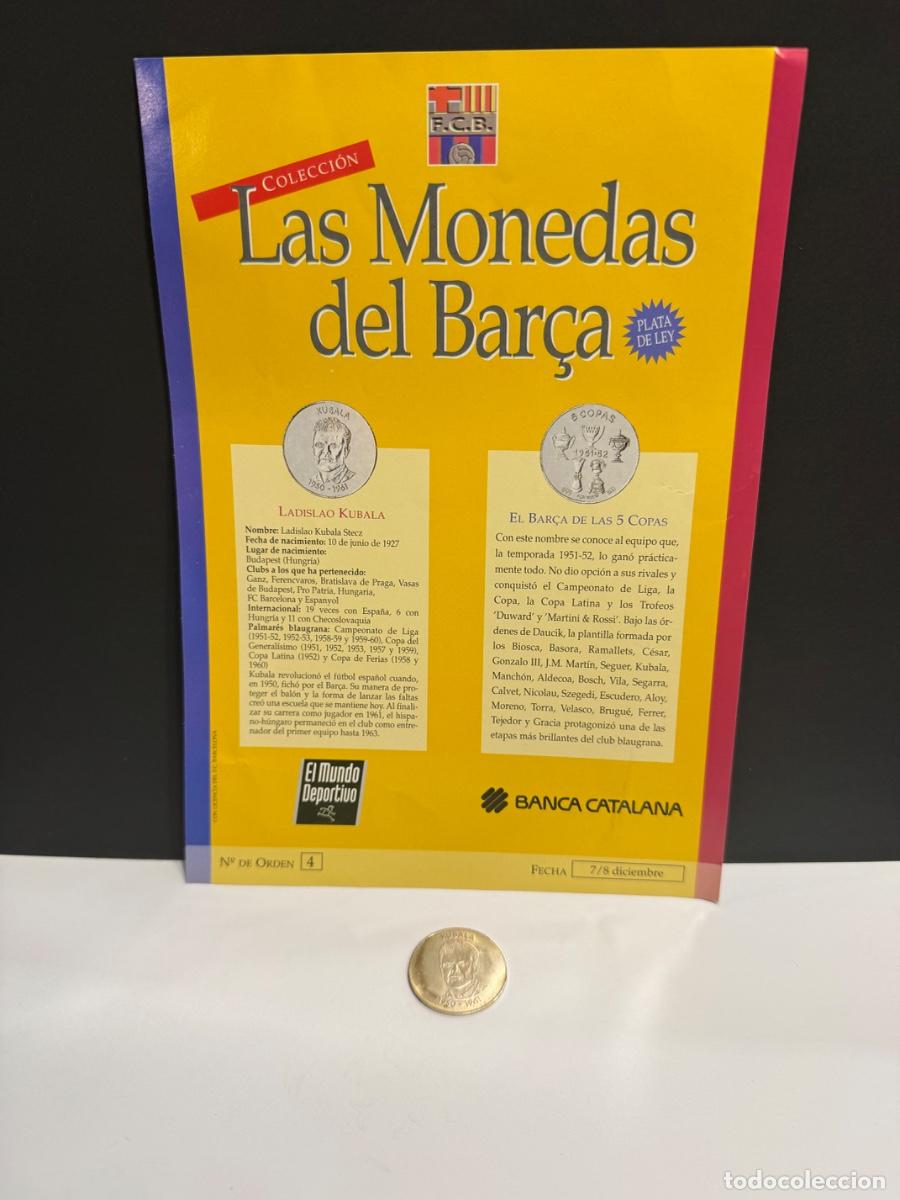 Coleccionismo deportivo: LADISLAO KUBALA MONEDA DE PLATA Y FICHA T&Eacute;CNICA COLECCI&Oacute;N F.C. BARCELONA (G)