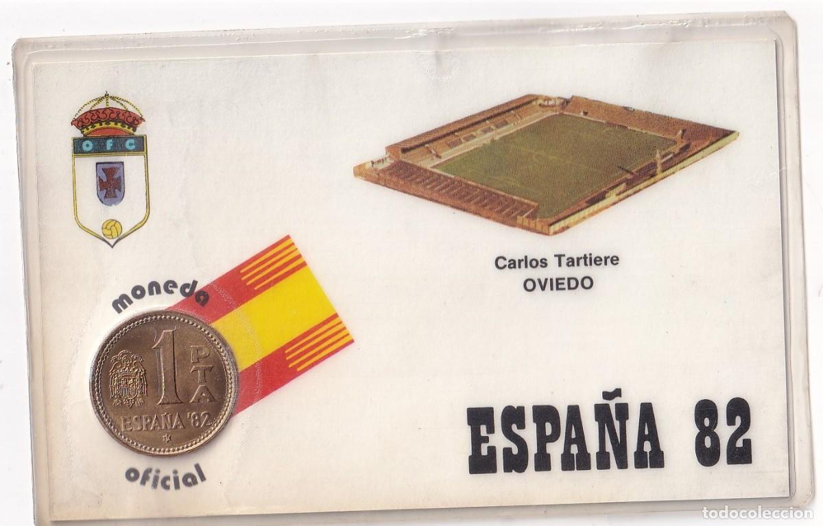 Colecionismo desportivo: MONEDA OFICIAL CONMEMORATIVA MUNDIAL F&Uacute;TBOL ESPA&Ntilde;A 82 ESTADIO CARLOS TARTIERE OVIEDO