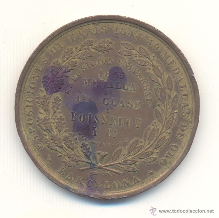 ENORME MEDALLA 1844-1849 ESPOSICIONES DE PARIS MEDALLAS DE ORO BARCELONA 55 MM. (Numismática - Medallería - Histórica)