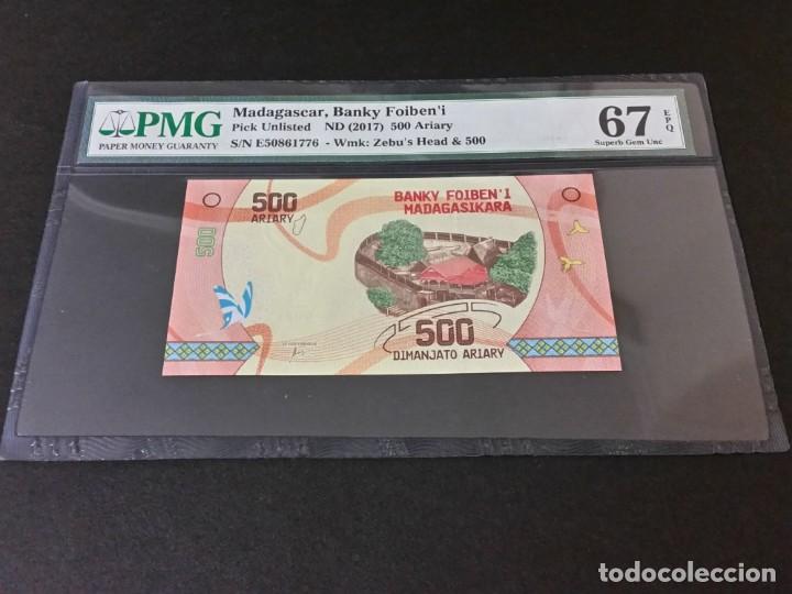 M&eacute;dailles historiques: MADAGASCAR -BILLETE- 500 ARIARY 2017 CERTIFICADO ( PMG 67 EPQ ) SC UNC ( K102 )