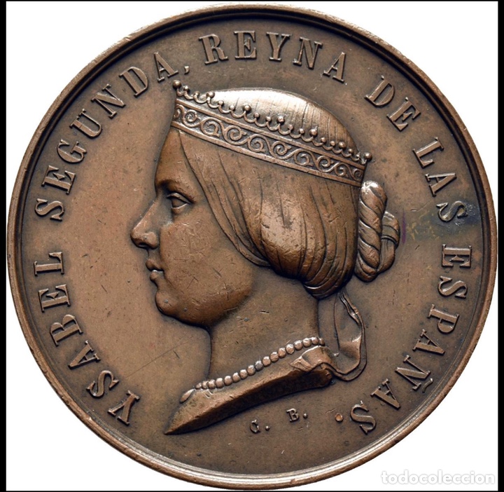 MEDALLA ISABEL II (1833-1843) EXPOSICIÓN DE AGRICULTURA 1857 MADRID MUY RARA (Numismática - Medallería - Histórica)