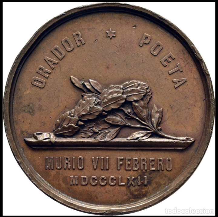 Medallas históricas: Medalla ISABEL II (1833-1843) Martinez De La Rosa Poeta Muerte 1862 Muy Rara - Foto 2 - 186136293